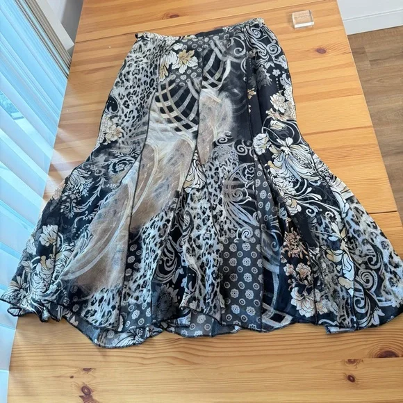 Patchwork Midi Skirt, Multi Floral Pattern Fairy High Rise S - Picture 5 of 12